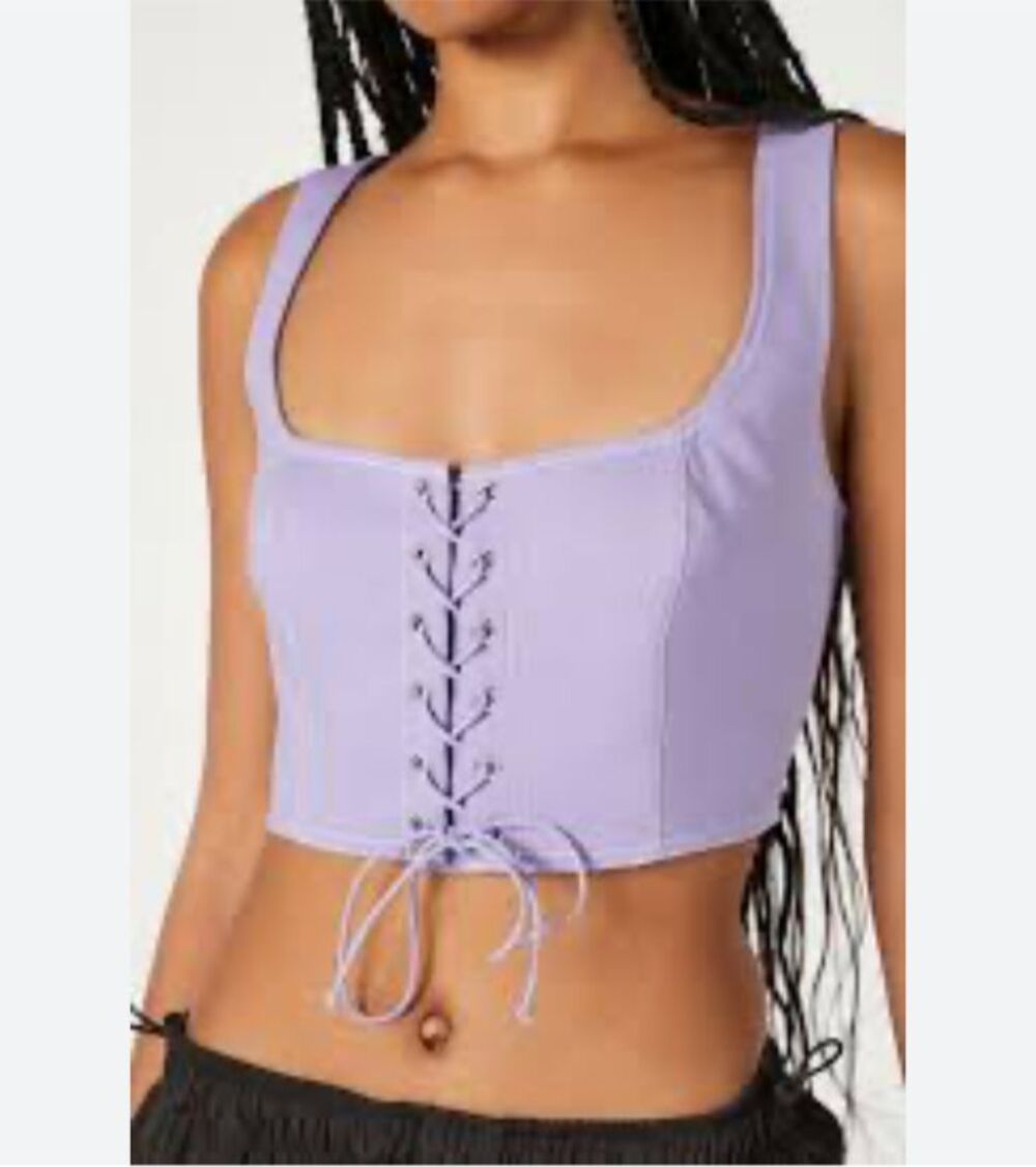 Forever 21 Purple Sleeveless Lace-Up Crop Top Size S Corset-Inspired Festival